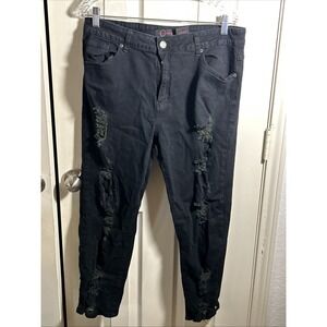 Cg Jeans - Woman's Size 12W Black Distressed‎ Denim Stretch